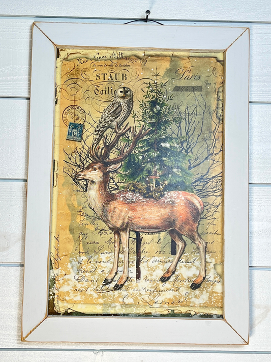 Reindeer & Tree Picture With White Frame