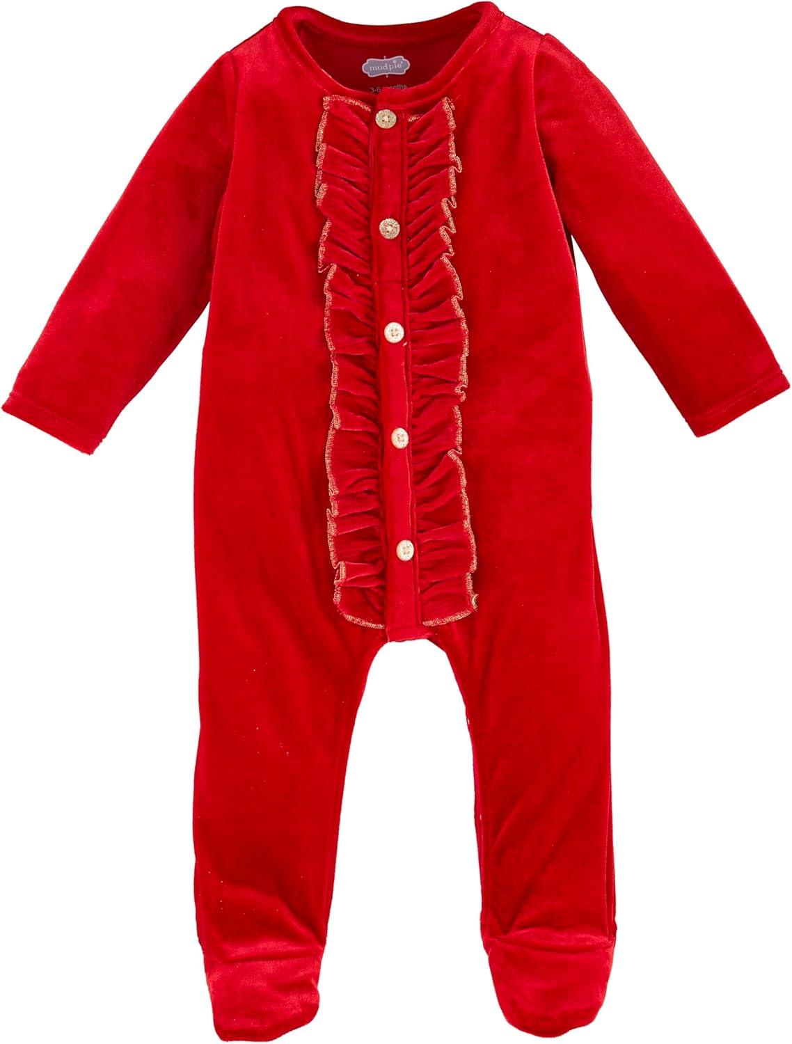 Mud Pie Girl Baby Red Velour Sleeper