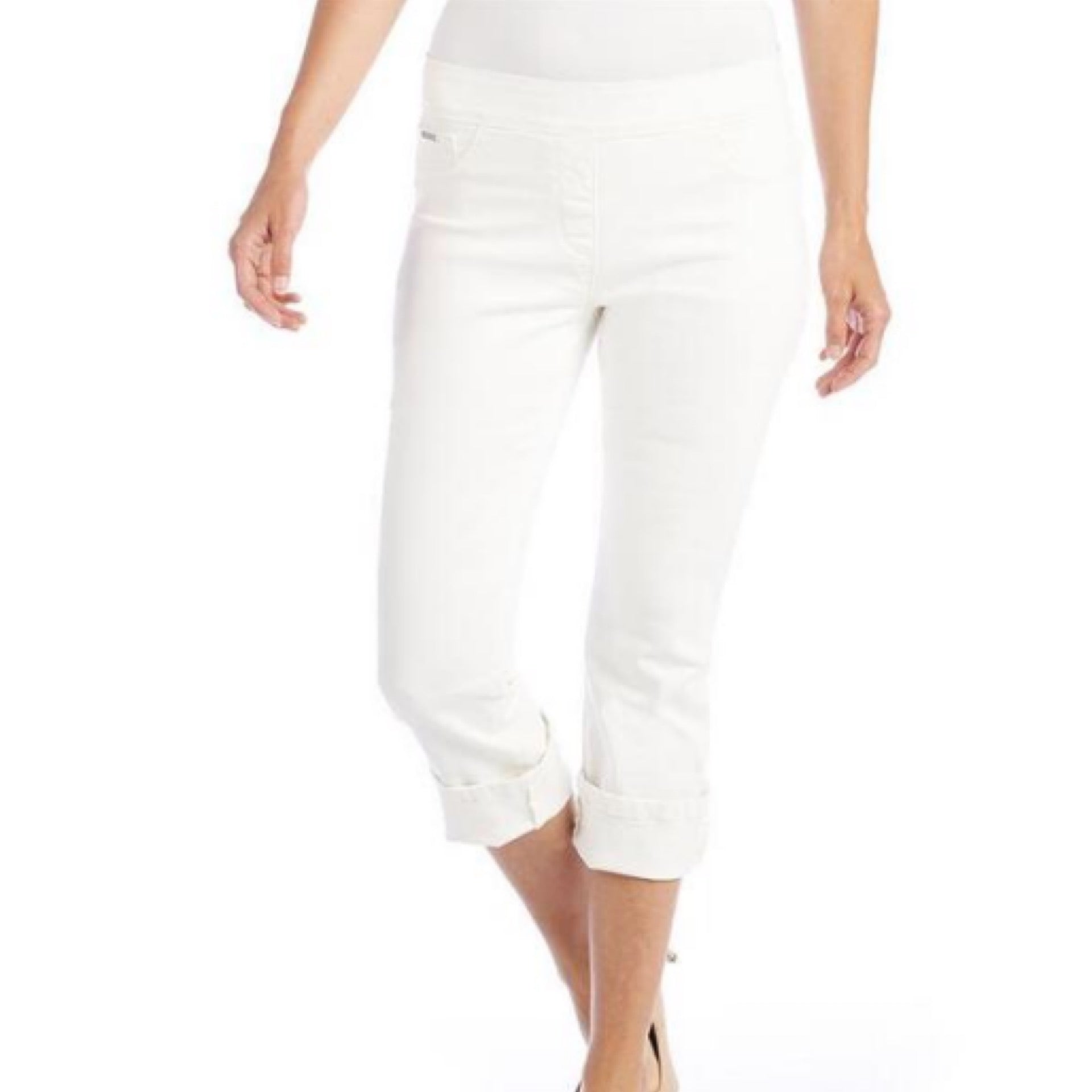 OMG White Cuffed Boyfriend Capri