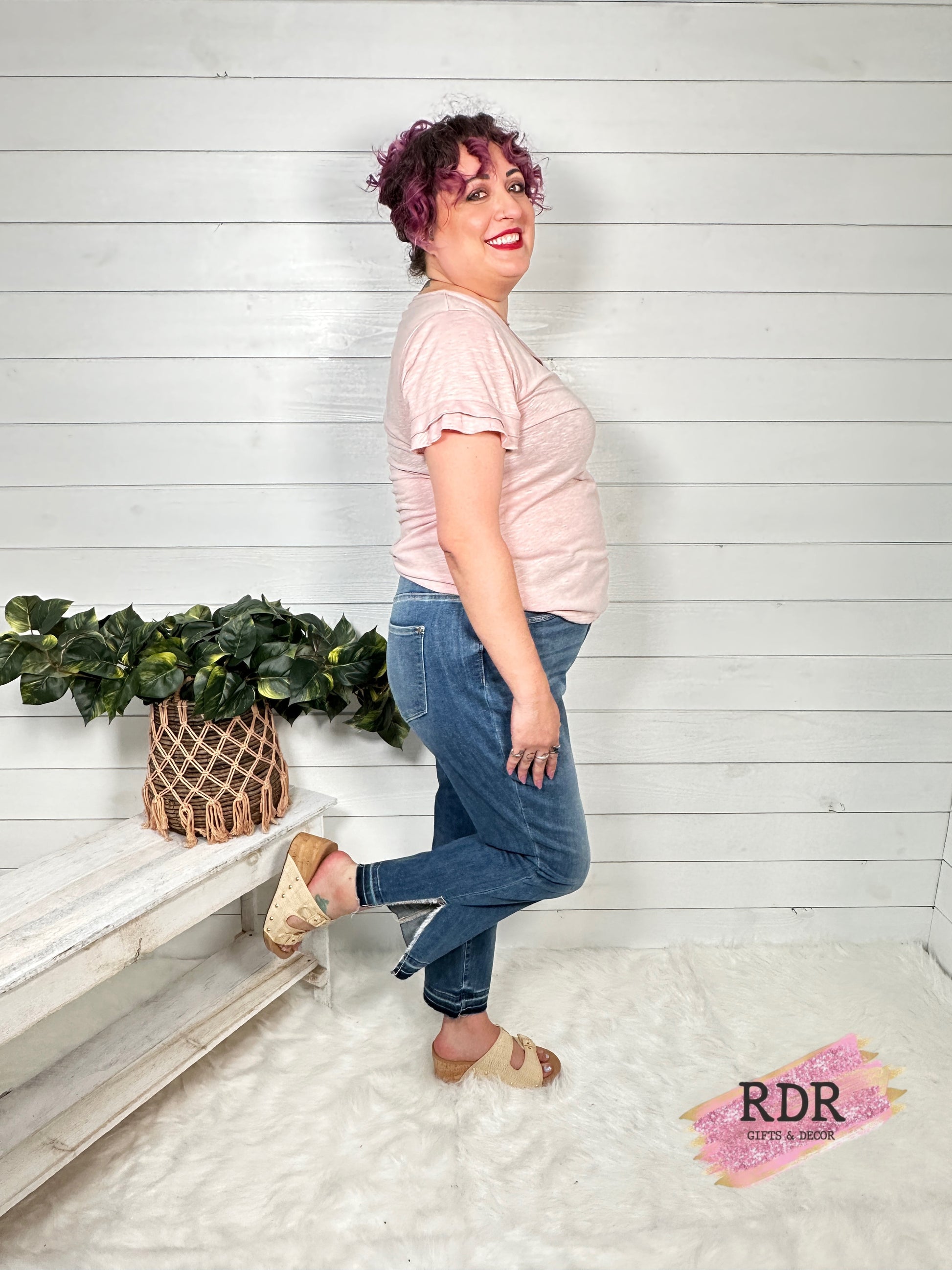 Judy Blue Plus High Waist Fray Slit Release Hem Straight