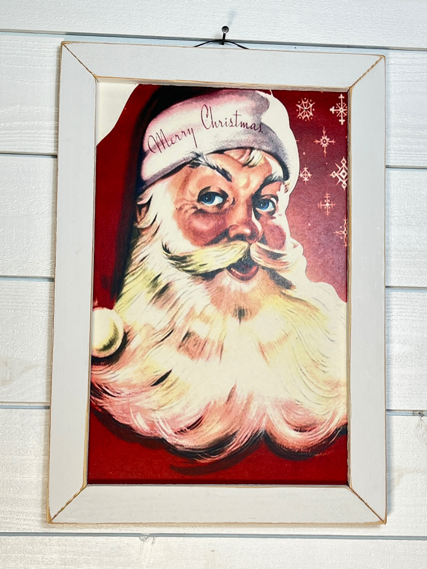 Vintage Merry Christmas Santa In White Frame
