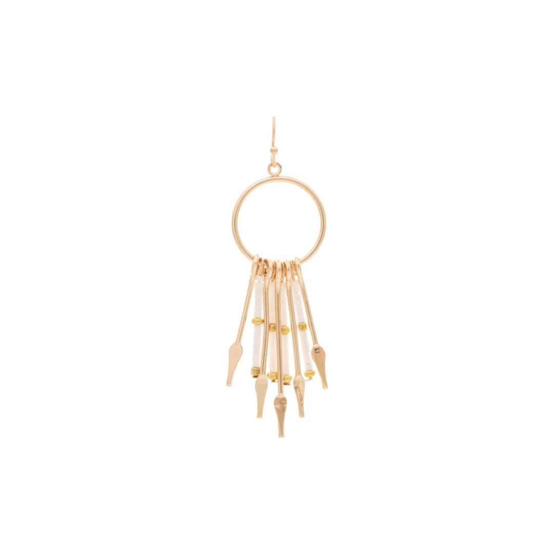 Gold White Bead Fringed Circle Earring