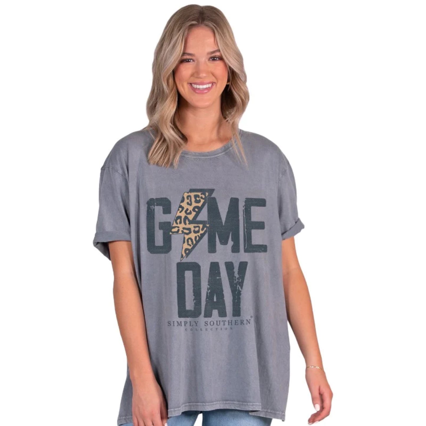 Simply Southern Game Day Oversized T-Shirt One Size- Grey