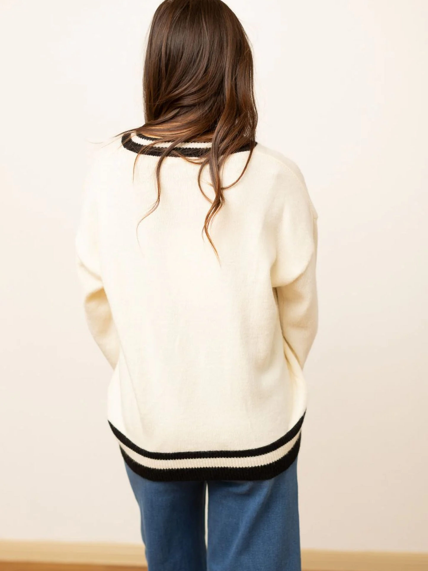 Southern Grace Cream Varsity Sweater With Silver Bow