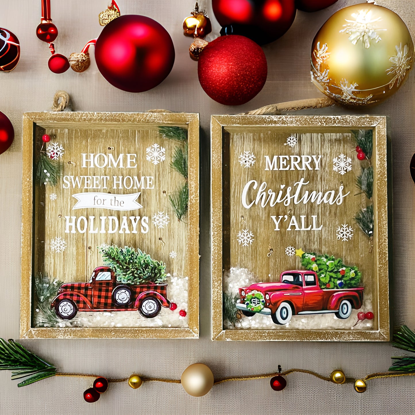 Merry Christmas/Home Sweet Home Sign With Truck & LED Light