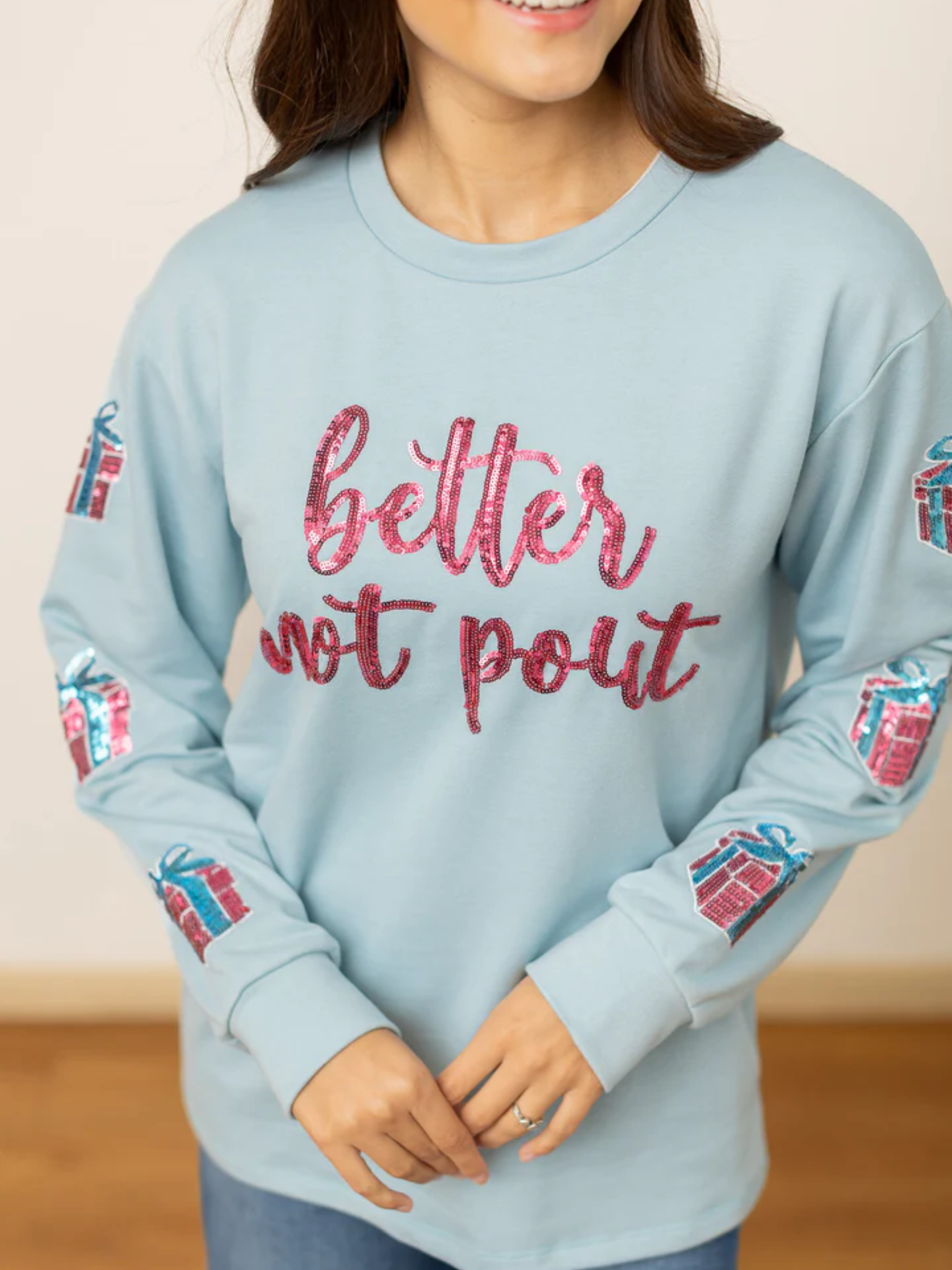 Southern Grace Better Not Pout Blue Sweatshirt