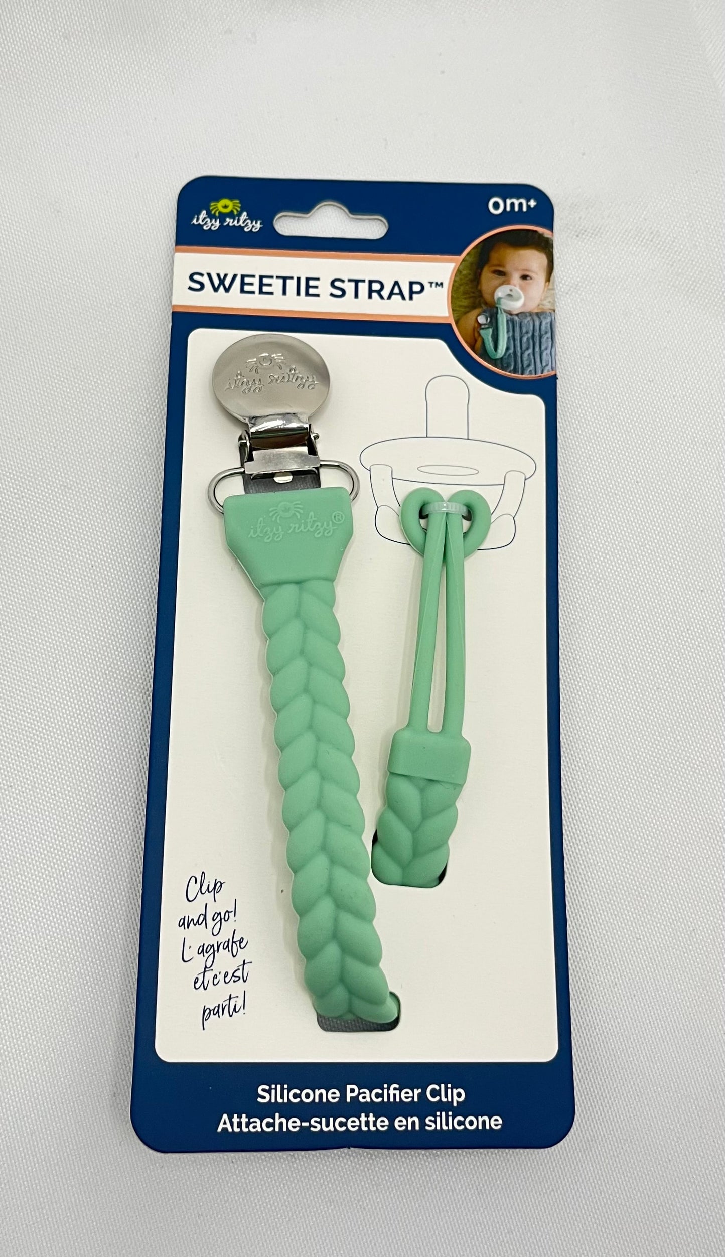 Sweetie Strap Silicoine One-Piece Pacifier Clip- Mint Braid
