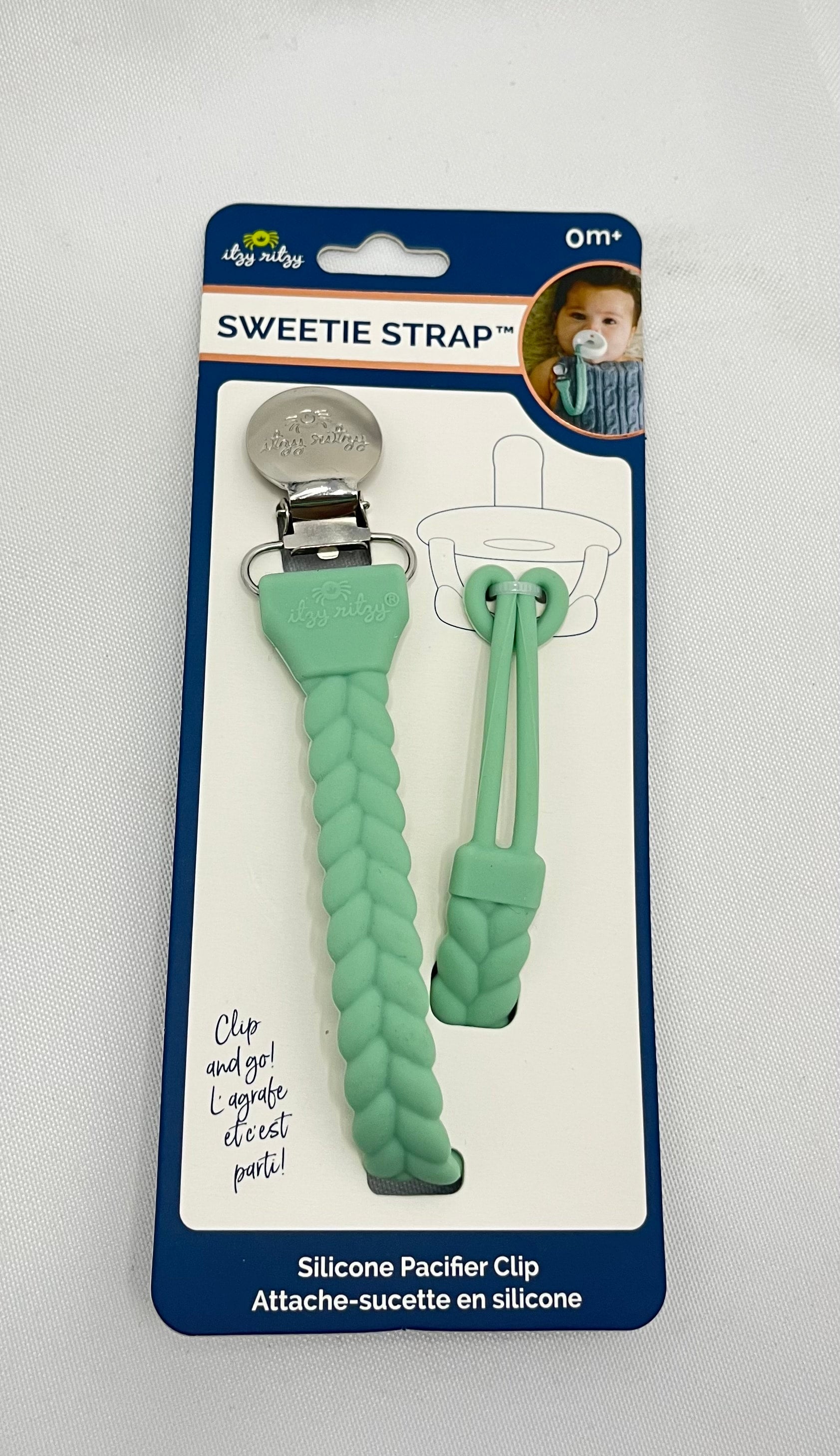 Sweetie Strap Silicoine One-Piece Pacifier Clip- Mint Braid