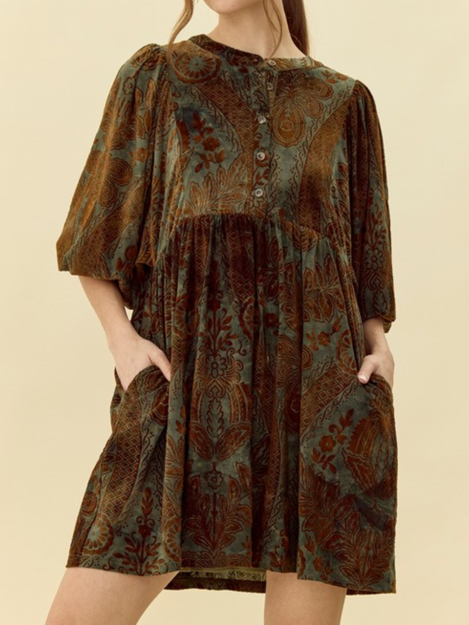 Velvet Jacquard Dress With Round Neckline