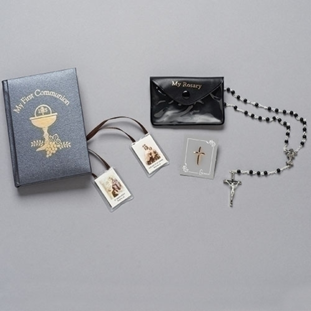 My First Communion Ivory Rosary Prayer Book Lapel Pin Deluxe Gift Set