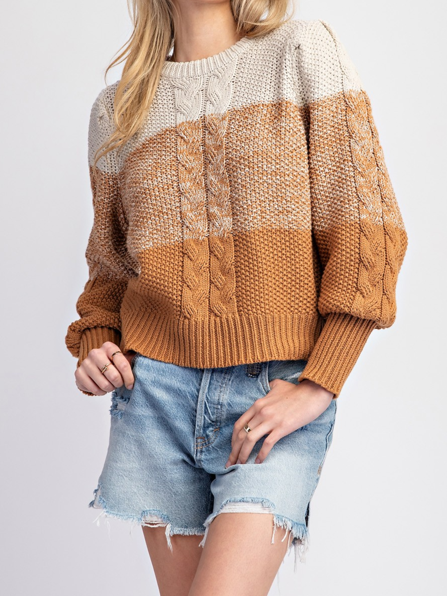 Camel Ombre Cable Knit Sweater