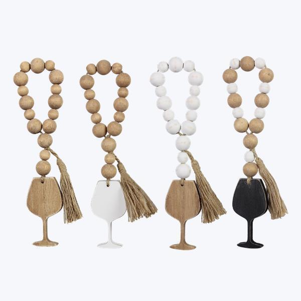 Wood Wine Bottle Charm with Blessing Beads