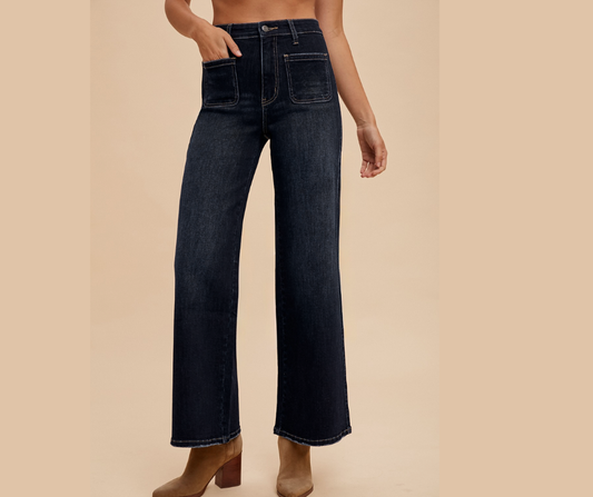 Black Denim Stretch High Rise Flare Jean