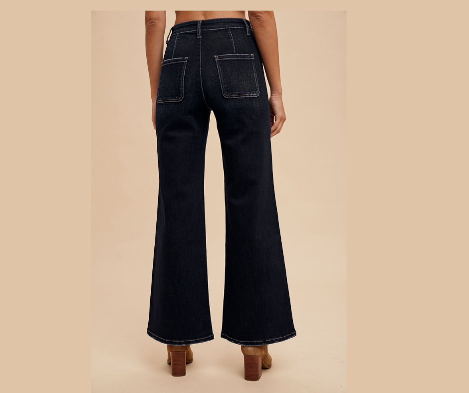Black Denim Stretch High Rise Flare Jean