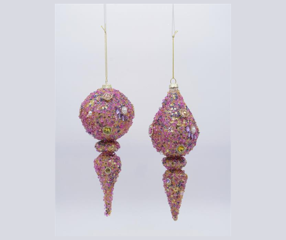 Rose Pink/Multi Beaded & Pearl Finial Ornament Assorted