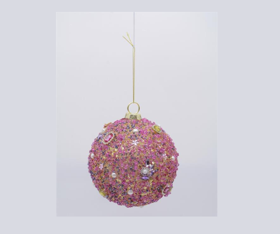 Large Rose Pink/Multi Pearl & Beaded Ball Ornament