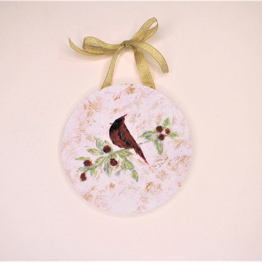 Cardinal on Branch MDF Ornament With Textured Finish