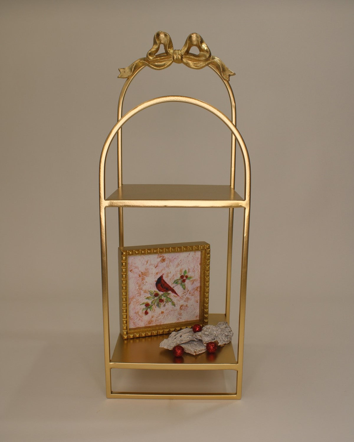 Gold Metal Bow 2-Tier Tabletop Shelf