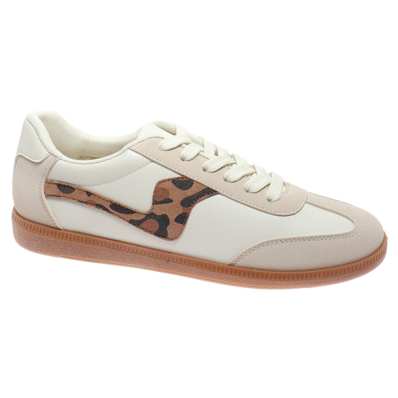 Cream Tennis Shoe With Leopard Detail