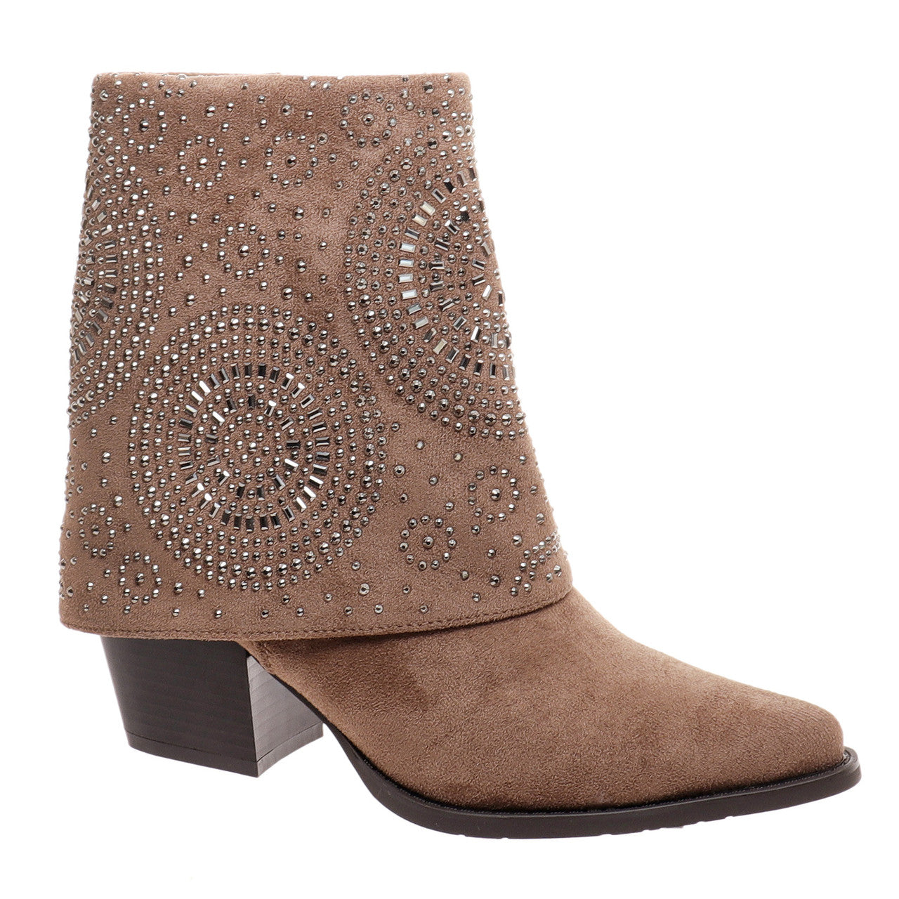 Taupe Suede Kaia Boot With Silver Studs