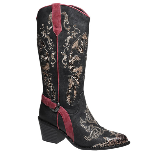 Pierre Dumas Black & Red Whitney Boot With Snakeskin Details