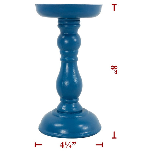 Blue 8" Wooden Candle Holder