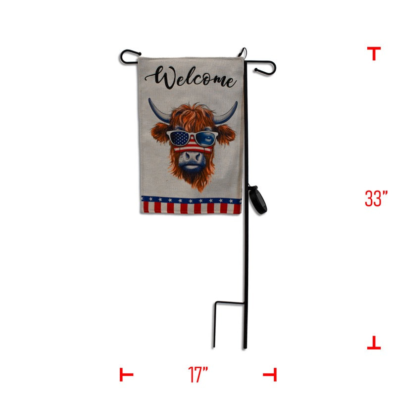 Patriotic Cow Flag With Solar Powered Flag Pole