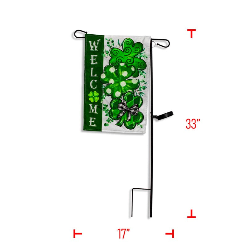 Solar Powered Shamrock Welcome Yard Flag On Stake