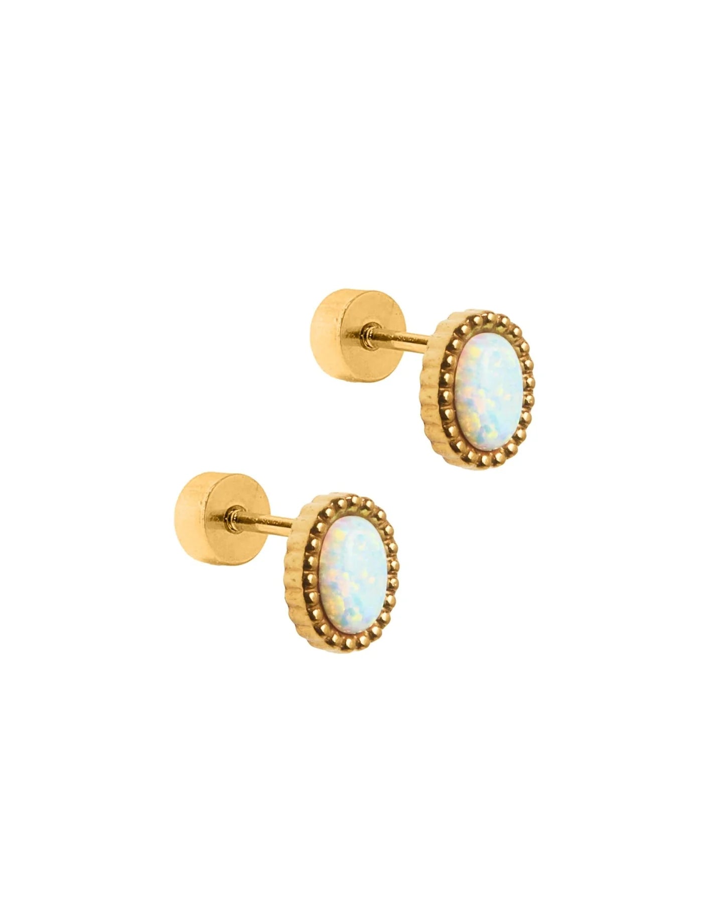 Screwback Stud Earrings - Luna Opal White