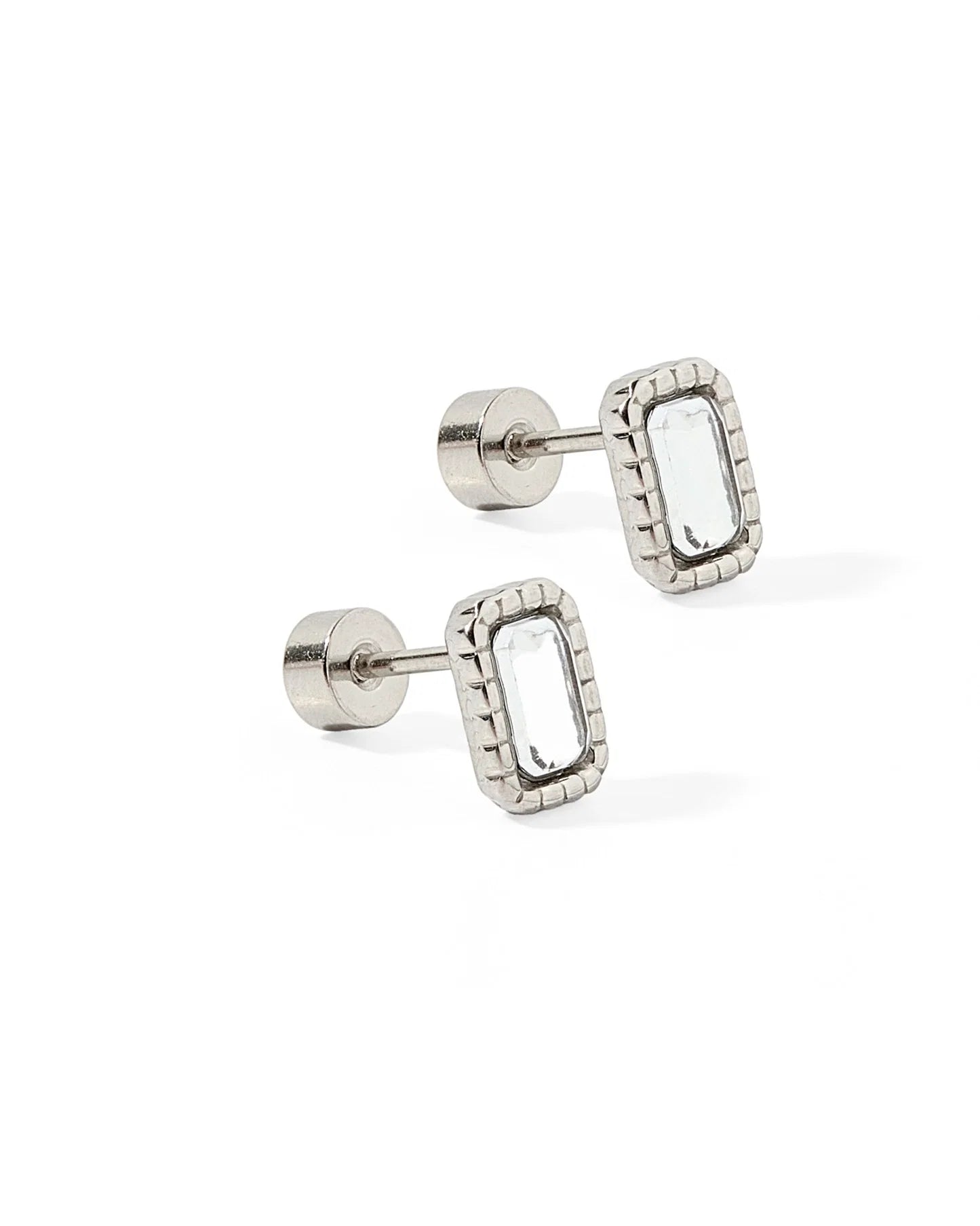 Screwback Stud Earrings - Madison Clear Silver