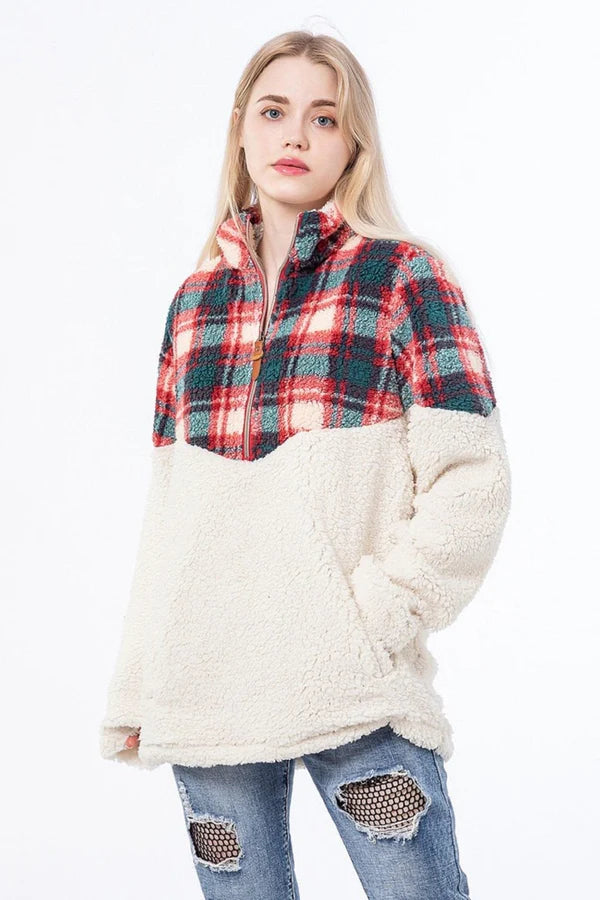 Red and Green Plaid Kate Sherpa Pullover