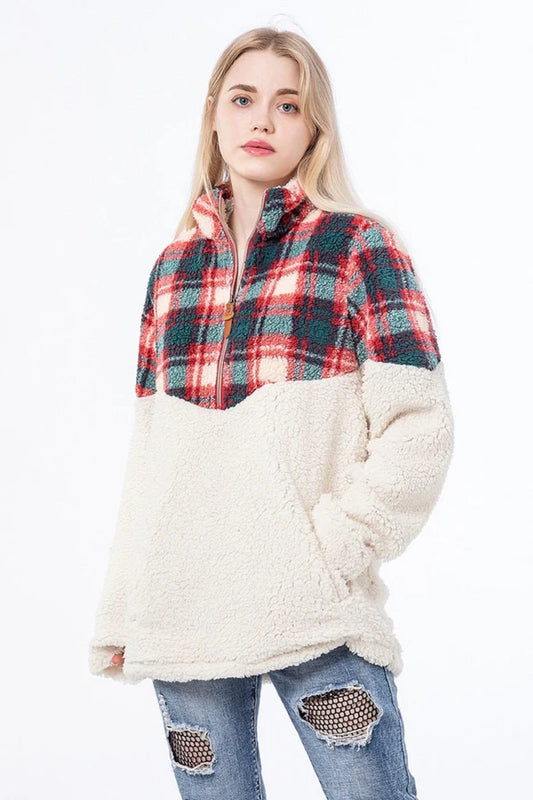 Red and Green Plaid Kate Sherpa Pullover