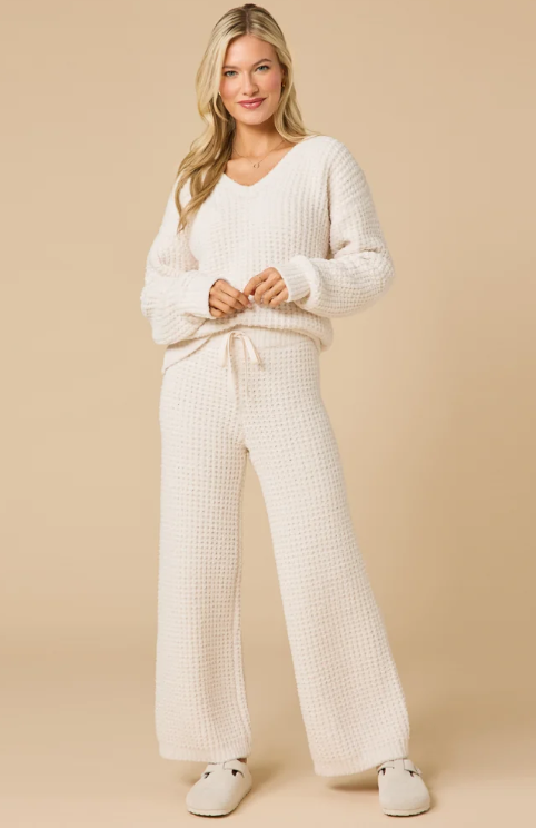 Softies Almond Waffle Knit Marshmallow V-Neck Lounge Set
