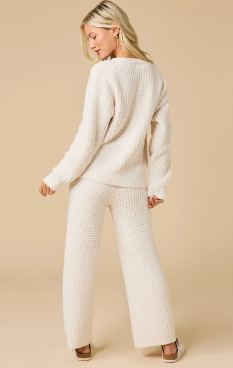 Softies Almond Waffle Knit Marshmallow V-Neck Lounge Set