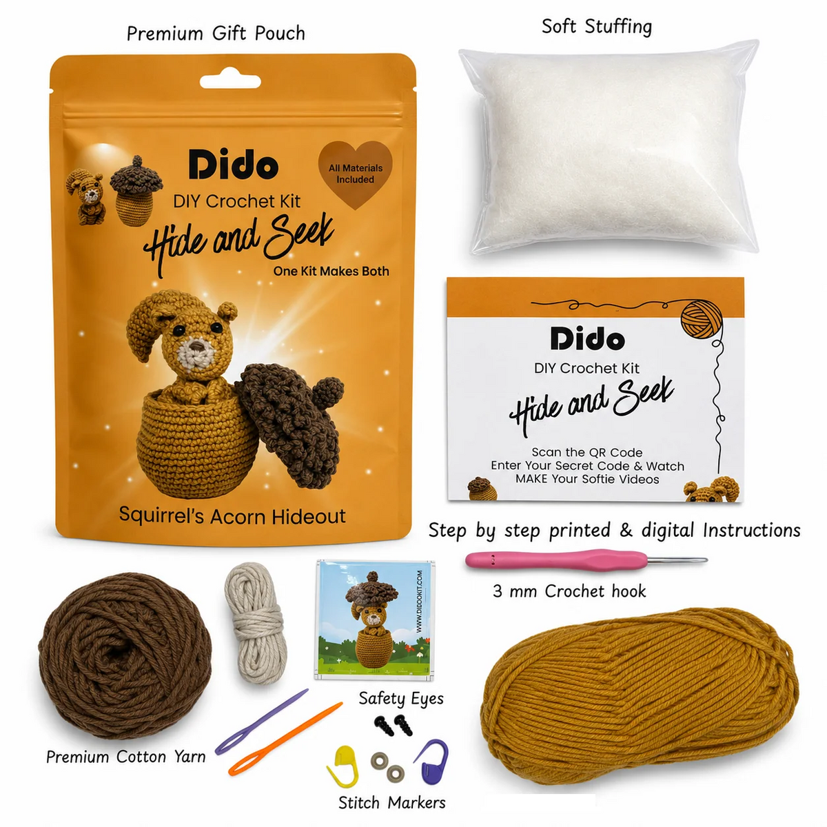 DIY Crochet Kit- Squirrel's Acorn Hideout