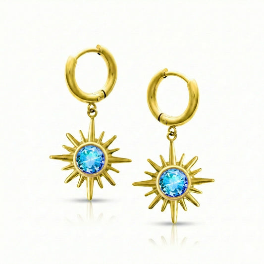 Aurora Crystal Jewelry Starburst Earrings- Blue