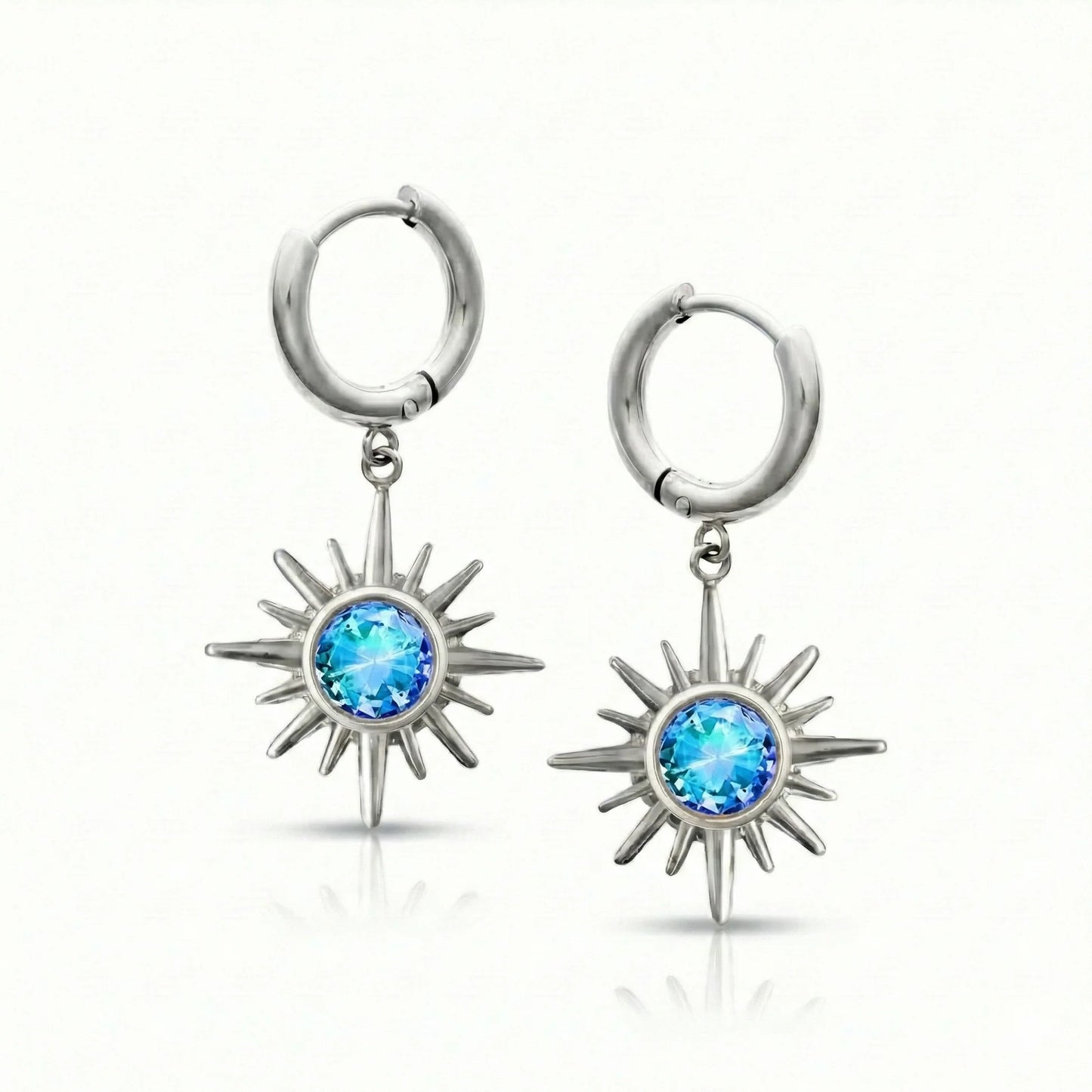 Aurora Crystal Jewelry Starburst Earrings- Blue