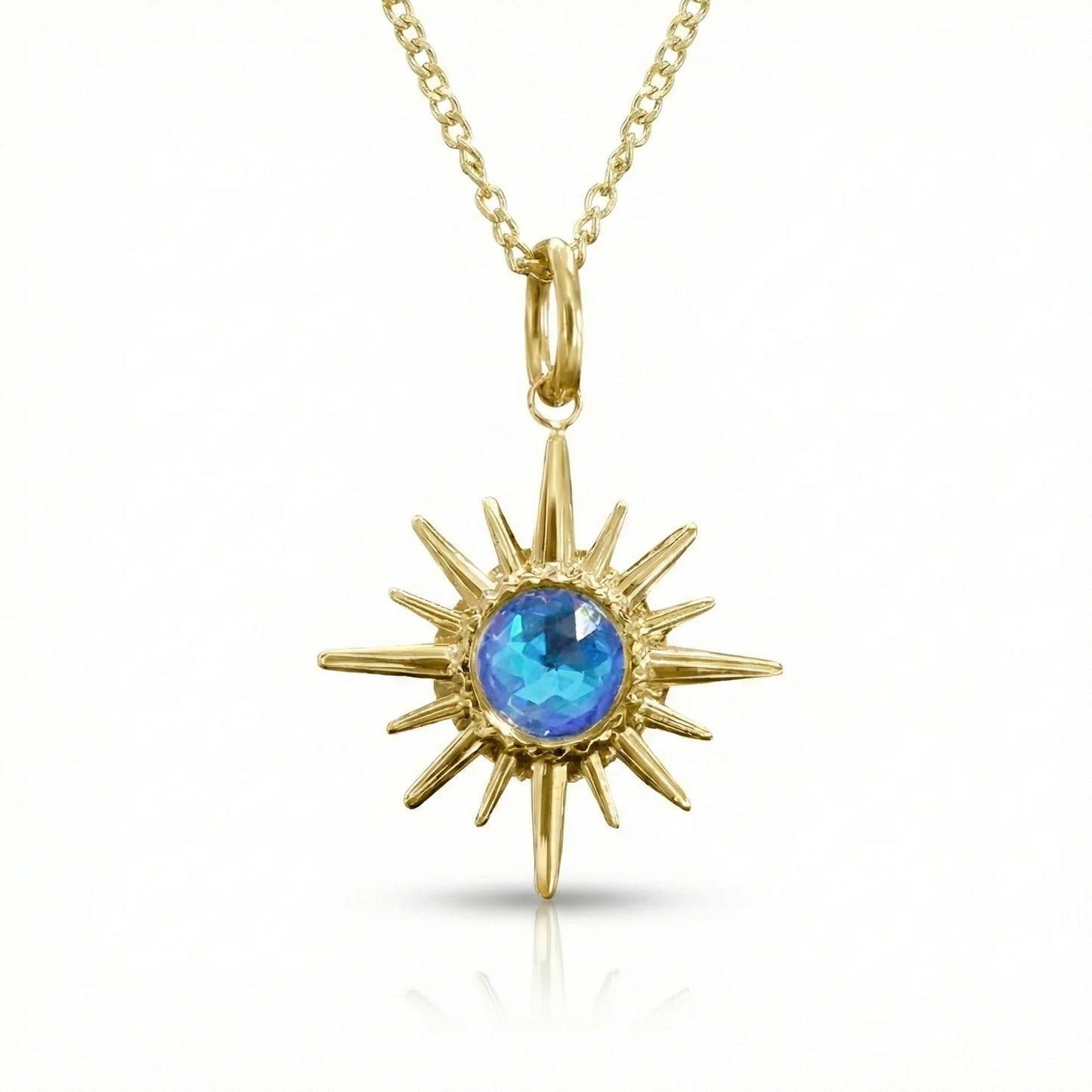 Aurora Crystal Jewelry Starburst Pendant- Blue