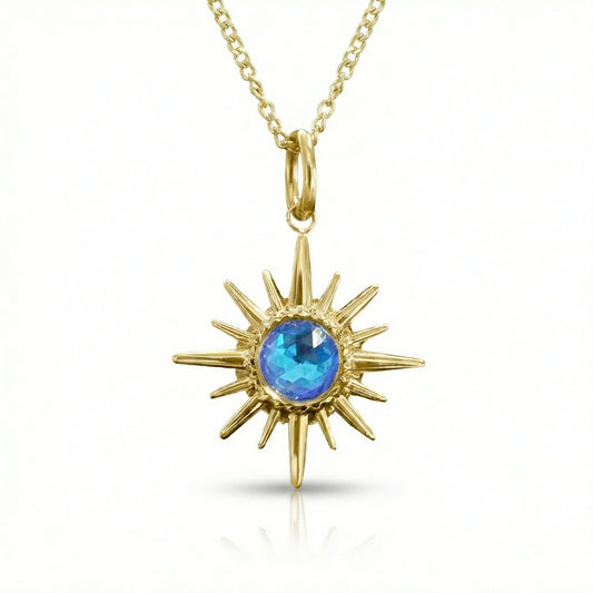Aurora Crystal Jewelry Starburst Pendant- Blue