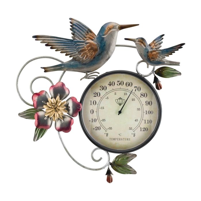 Hummingbird Metallic Thermometer Wall Decor