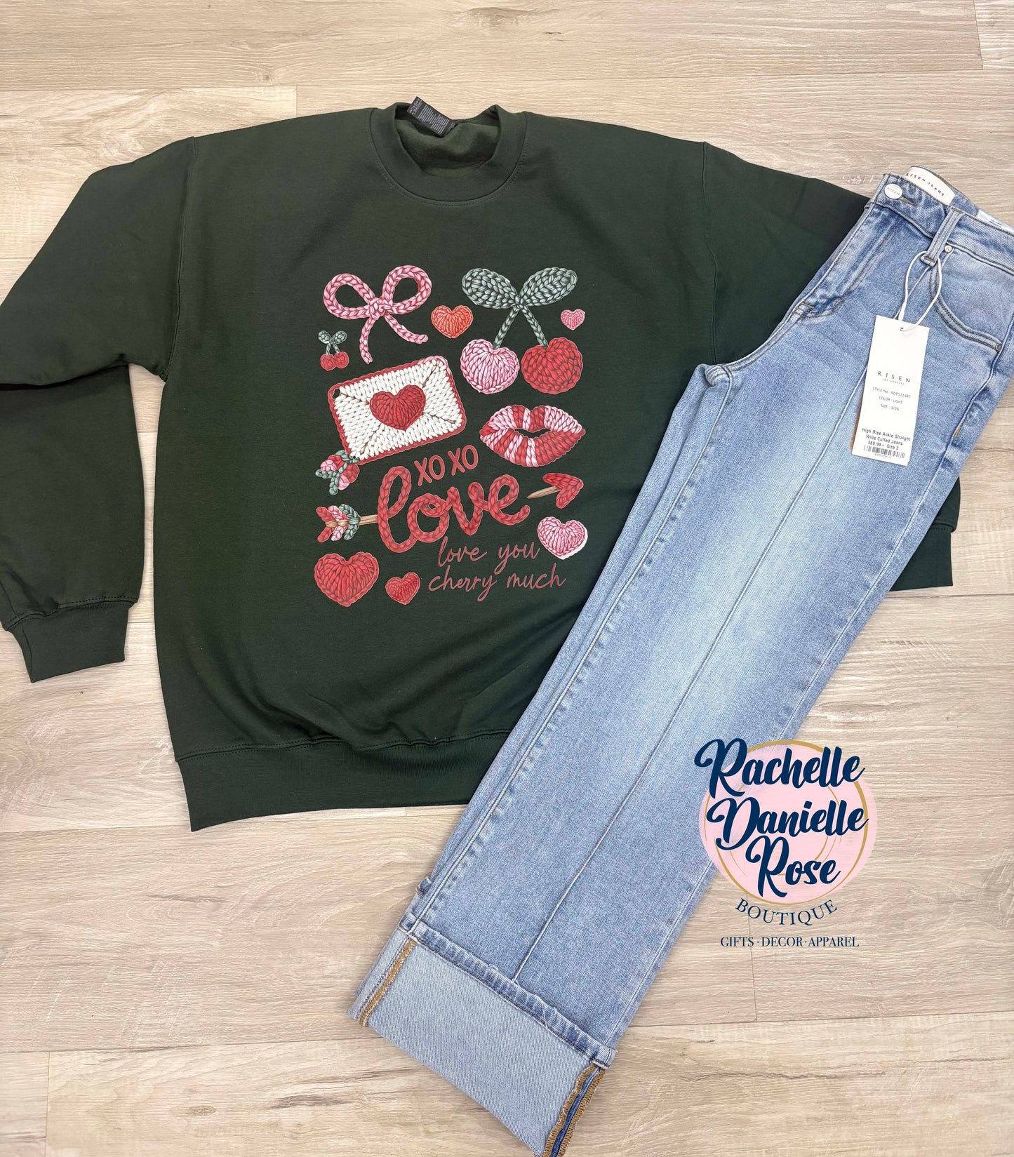 Faux Crochet XOXO Love you cherry much crewneck sweatshirt